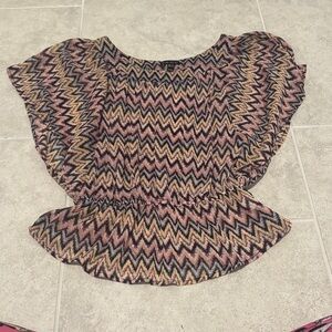 FANG Zigzag Patterned Blouse in Black, Pink, and Tan